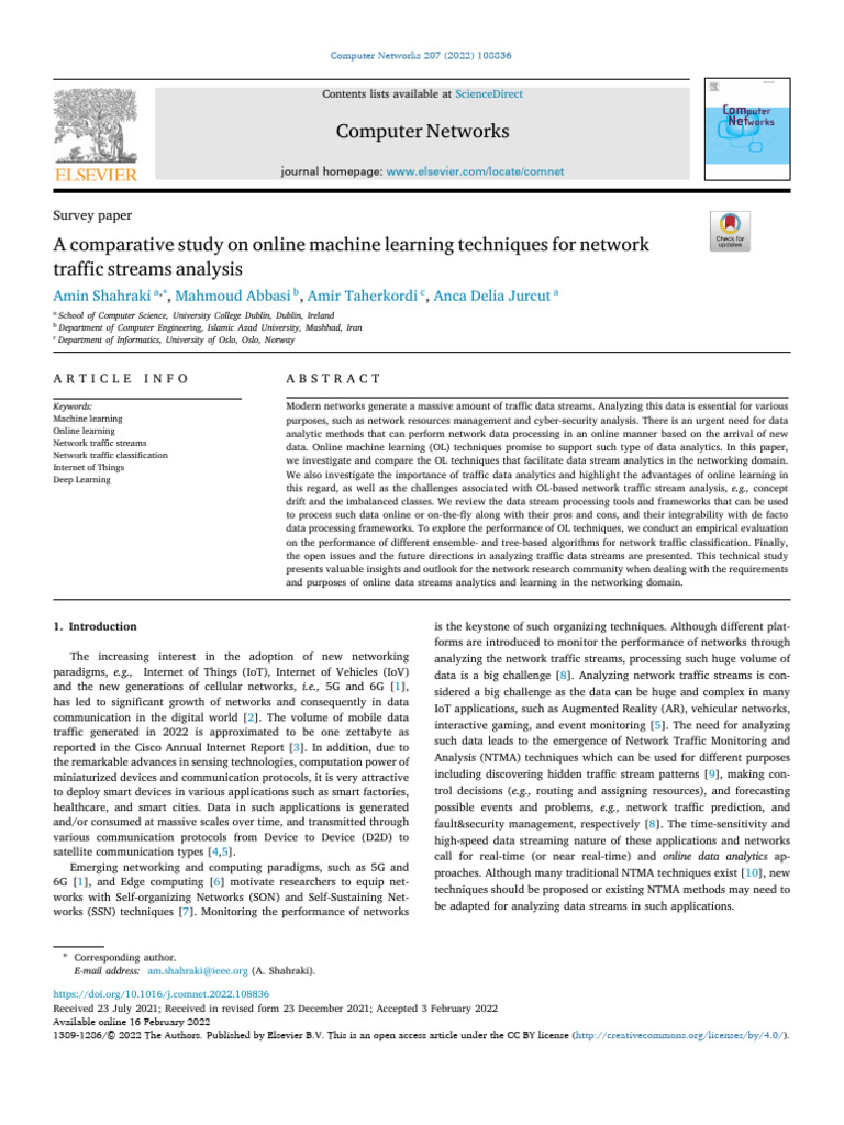 (Comparative Study, Survey Paper) Online ML Techniques For Network ...
