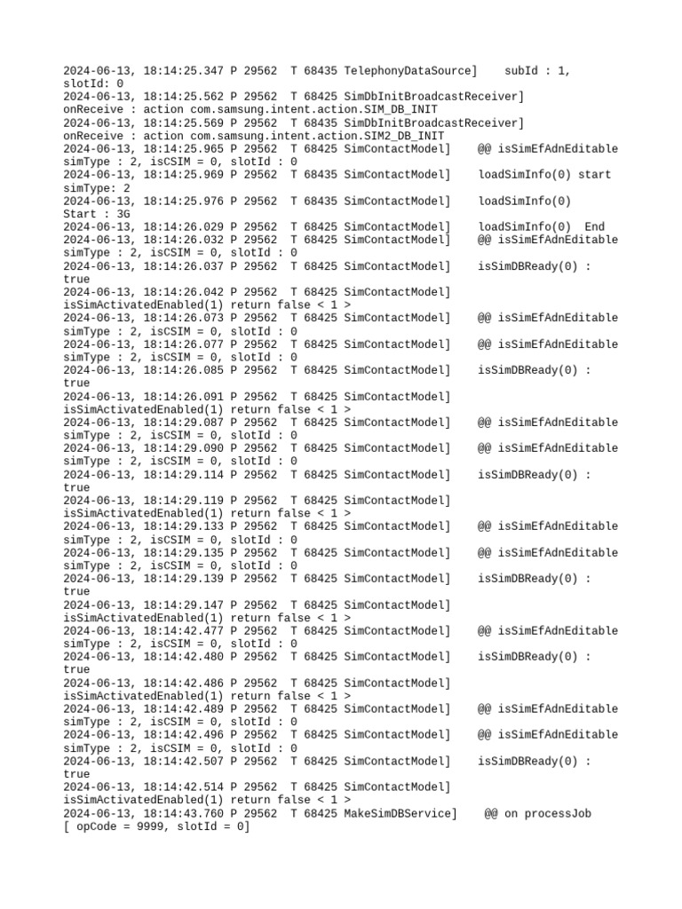 SIM Database Initialization Log | PDF