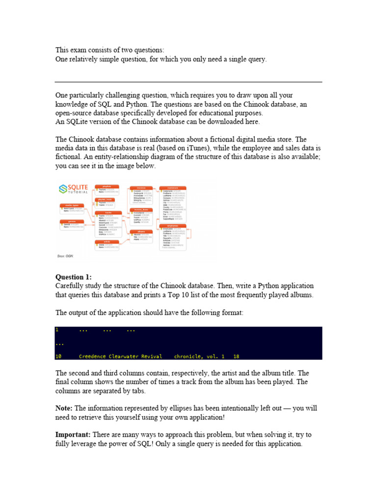 Chinook Database Quiz: SQL & Python Tasks | PDF | Databases | Sql
