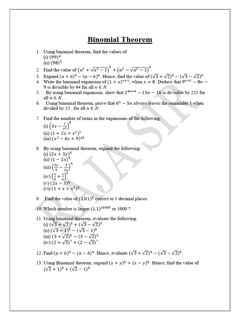 Binomial Theorem Applications and Expansions | PDF