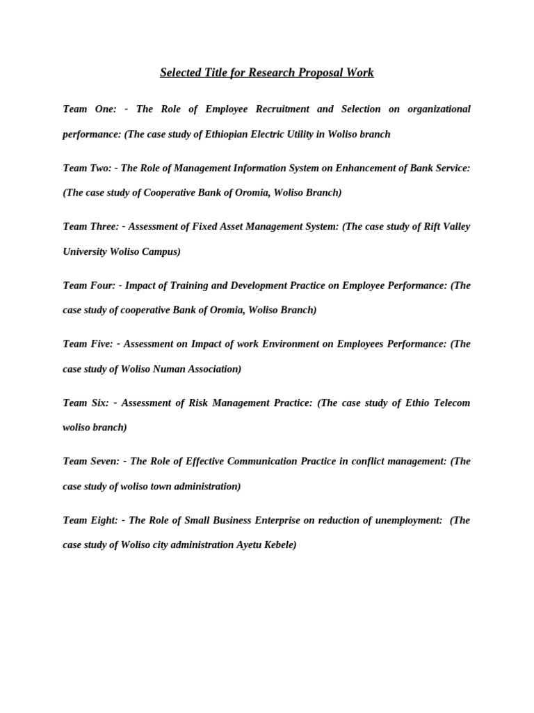Selected Title For Research Proposal Work | PDF