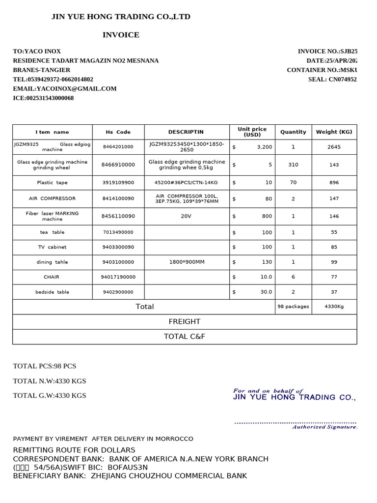 N°7 Invoice No - SJB250426 | PDF