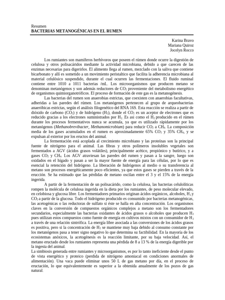 Resumen Metanogénesis | PDF | Metano | Biología