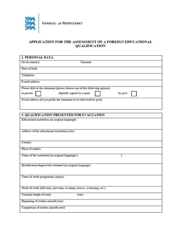 Application For The Assessment of A Foreign Educational | PDF