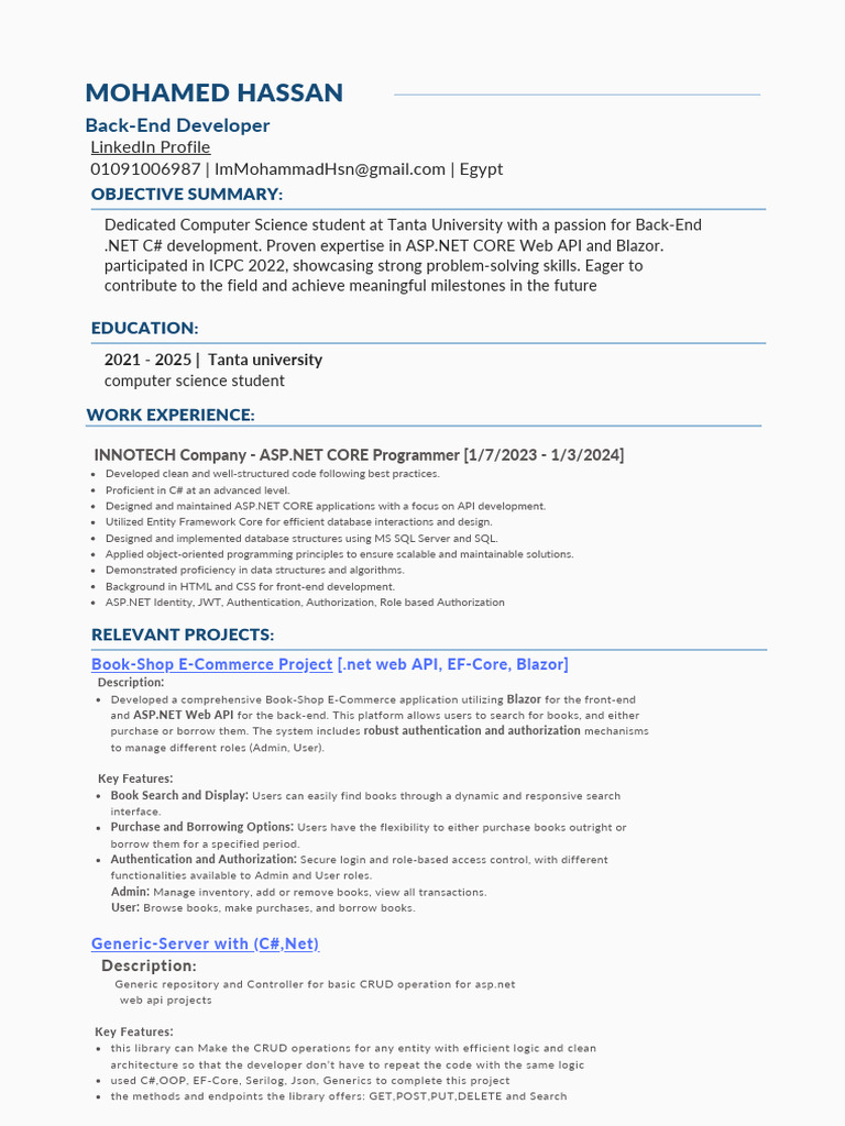 Back-End Developer Resume Overview | PDF | Databases | C Sharp ...