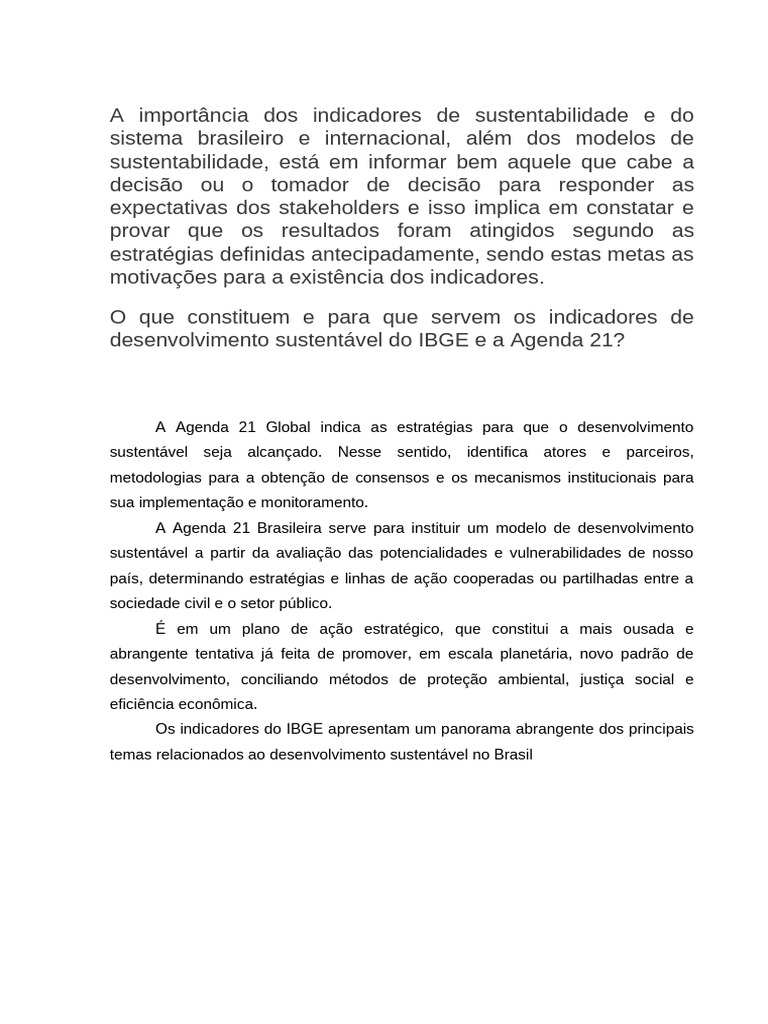 Indicadores de Sustentabilidade no Brasil | PDF