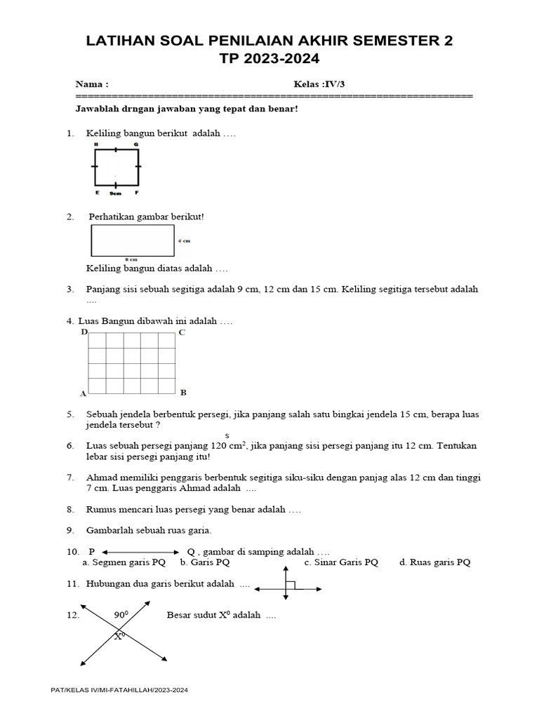 Latihan Pat Math g.4 s.2 TP 23-24 | PDF