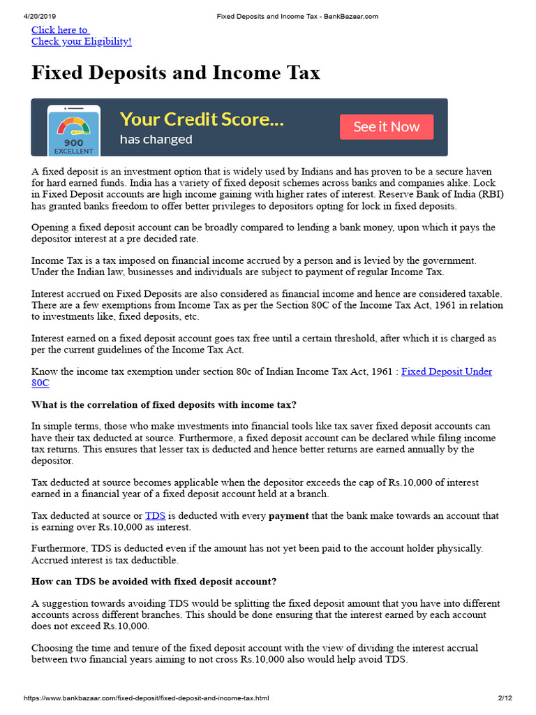Fixed Deposits and Income Tax Guide | PDF | Taxes | Income Tax