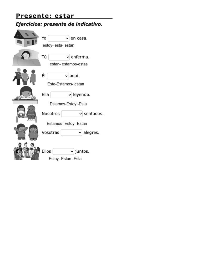 Verbo Estar - Presente de Indicativo - Ejercicios | PDF