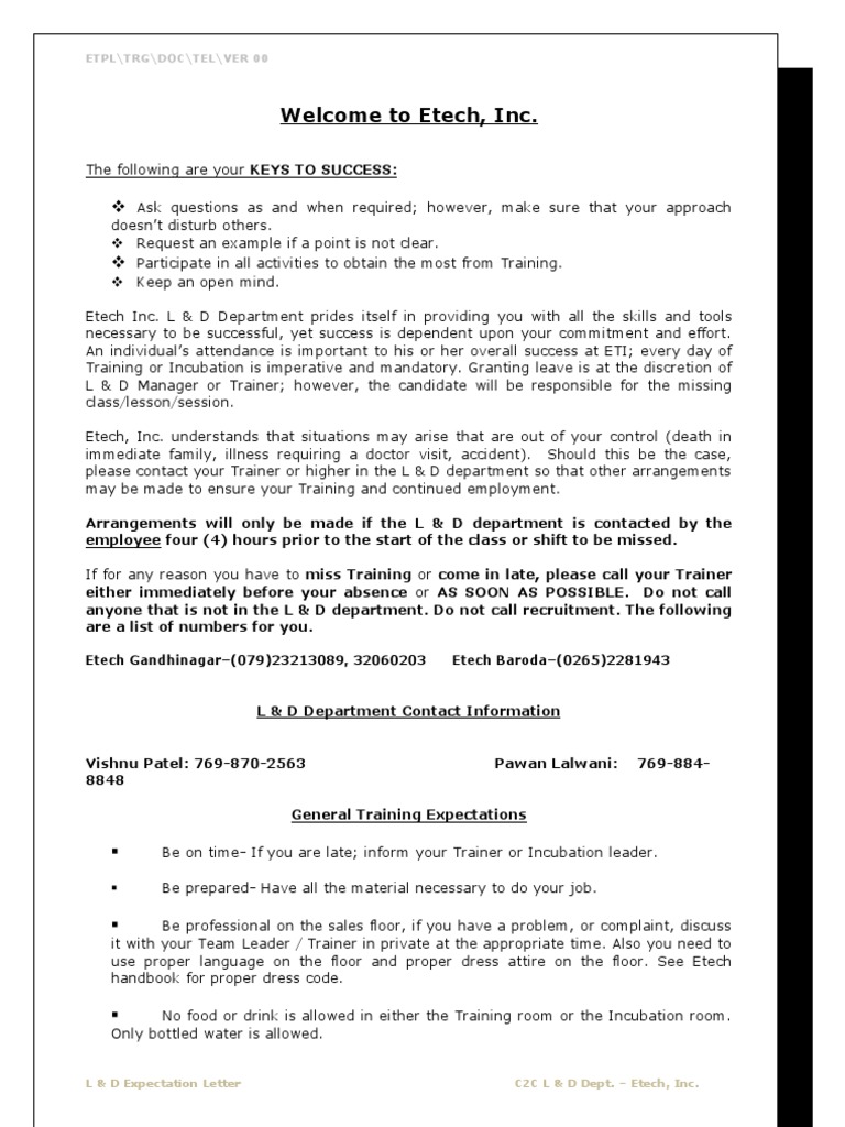 Training Expectation Letter - Latest | PDF | Employment | Business
