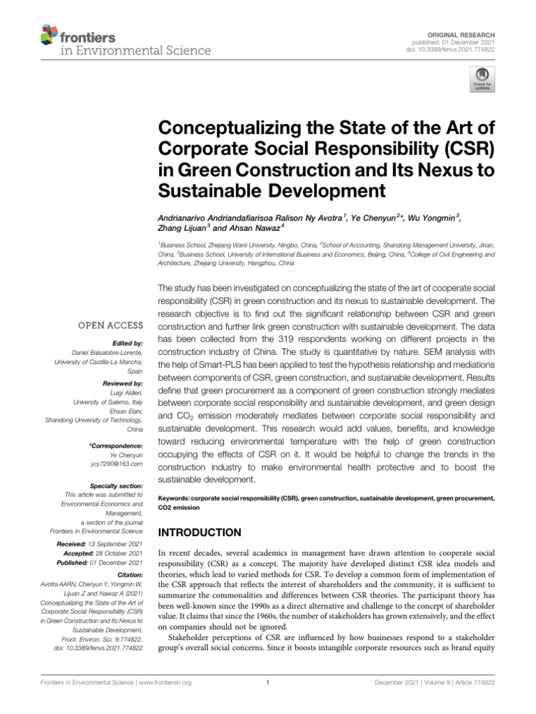 CSR in Green Construction and Sustainability | PDF | Corporate Social ...