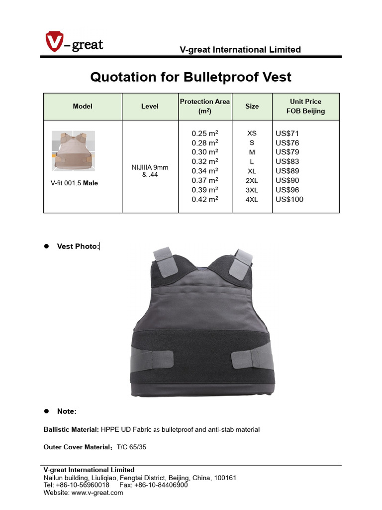 Quotation for Bulletproof Vests | PDF | Armour | Military Personal ...