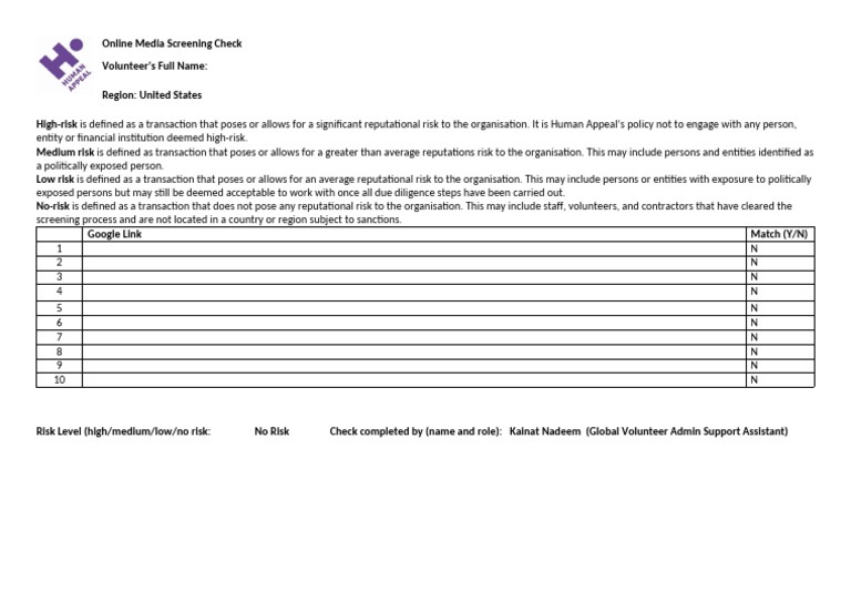 Online Media Screening Check Form | PDF | Risk