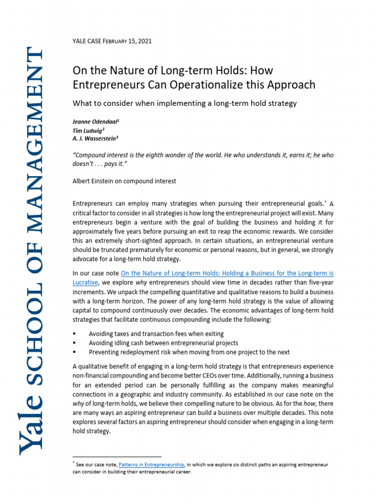 On The Nature of Long-Term Holds - How Entrepreneurs Can Operationalize ...