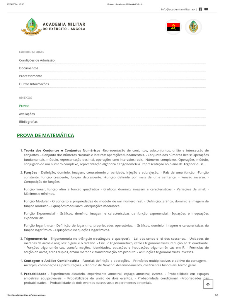 Provas - Academia Militar Do Exército | PDF | Função (Matemática ...