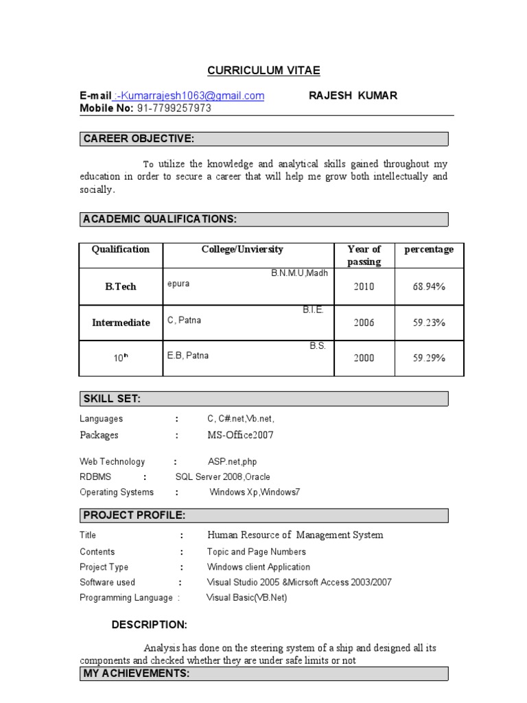 Rajesh Kumar's Professional CV | PDF