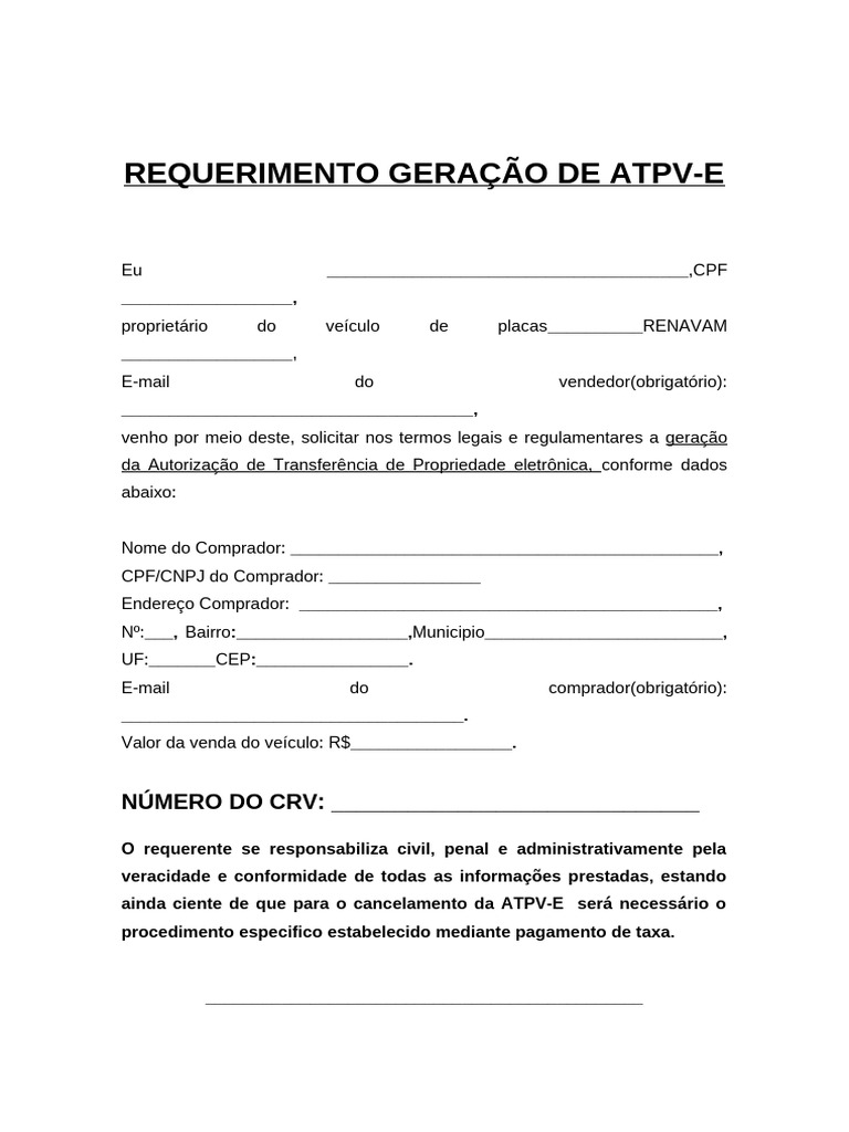 Requerimento para Geração de ATPV-E | PDF