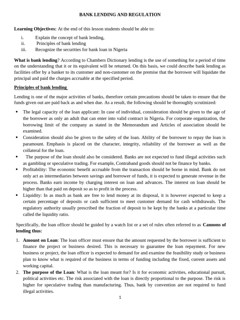 Understanding Bank Lending Principles | PDF | Loans | Banks