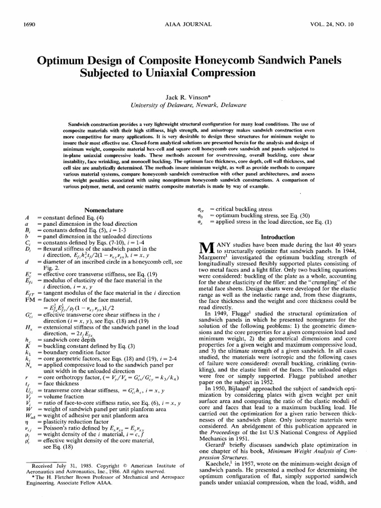 Optimal Design Solutions Reference: Optimal Design Of Honeycomb Panels Pdf Buckling