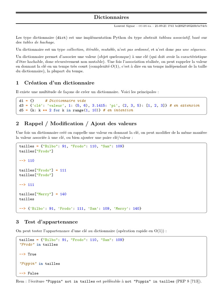 Introduction aux dictionnaires en Python | PDF | Informatique ...