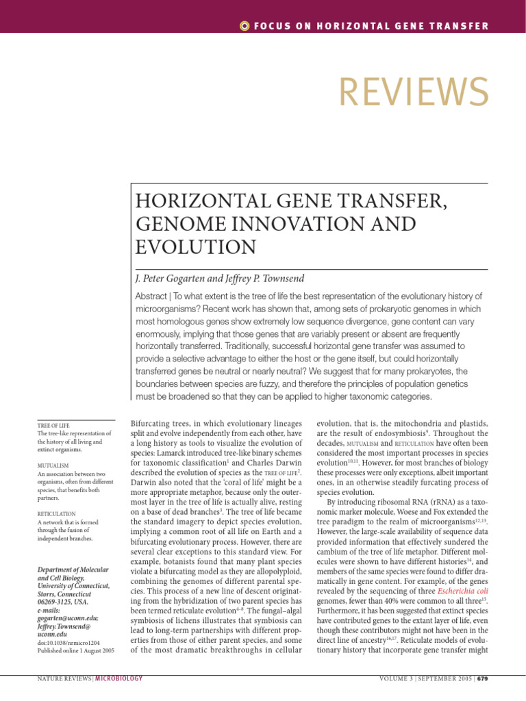 Horizontal Gene Transfer, Genome Innovation and Evolution | PDF | Gene ...