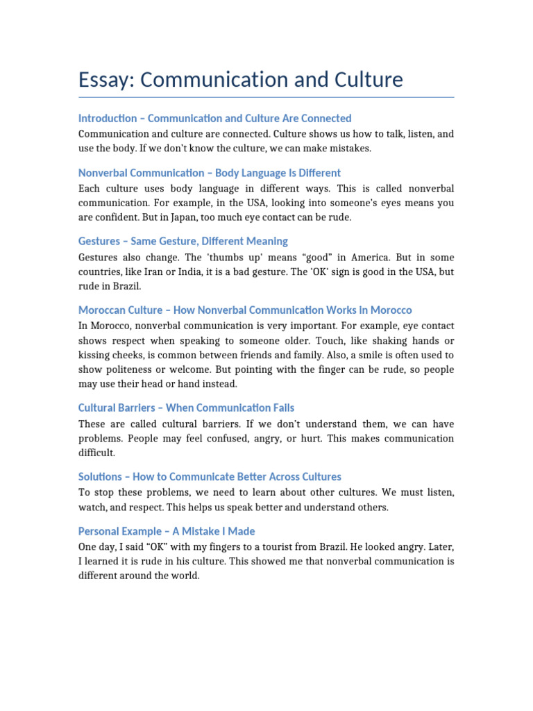 Communication and Culture Essay | PDF