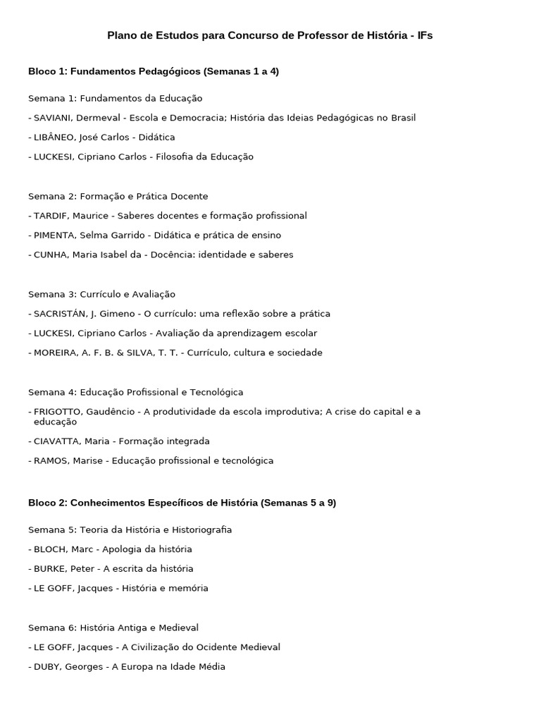 Plano de Estudos para Professor de História | PDF | Pedagogia ...