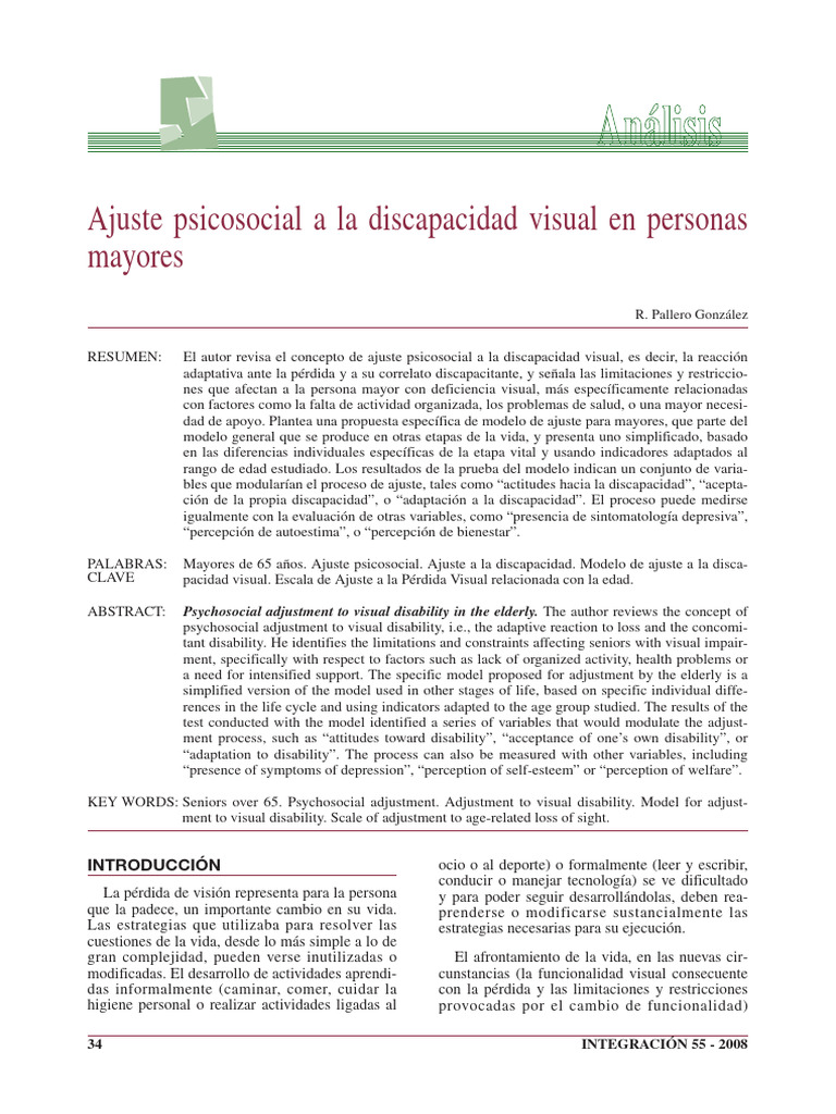 Ajuste Psicosocial en Mayores con Discapacidad Visual | PDF ...