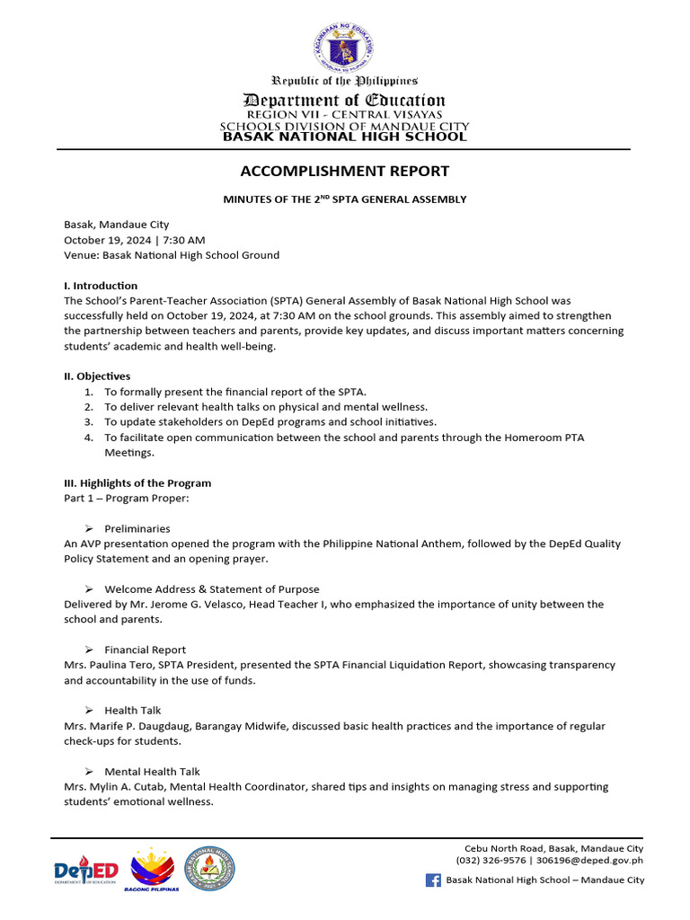 2nd SPTA General Assembly Minutes | PDF