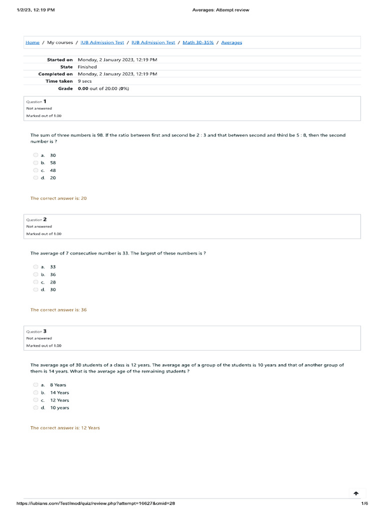 Math Average | PDF