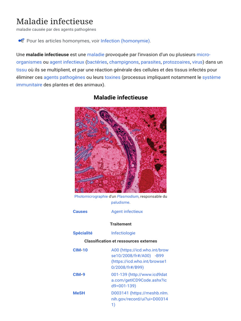 Maladie infectieuse — Wikipédia | PDF | Infection | Médecine