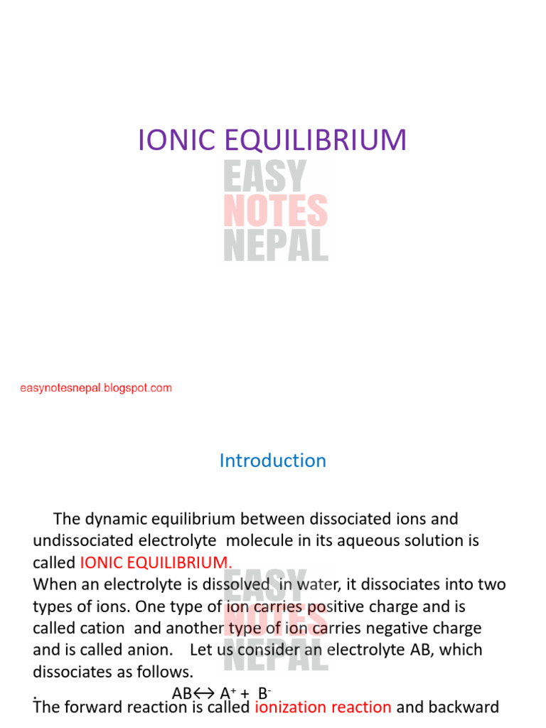 Ionic Equilibrium (Easy Notes Nepal) MNBVC | PDF | Ph | Salt (Chemistry)