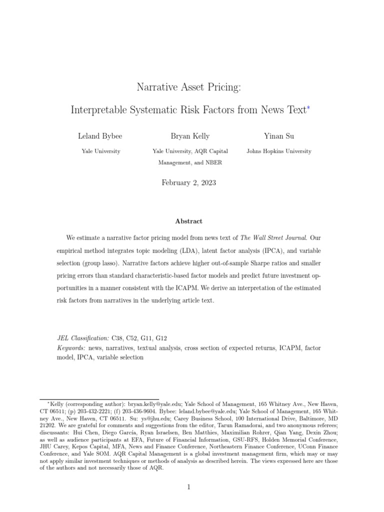 Narrative Factors in Asset Pricing | PDF | Factor Analysis | Risk