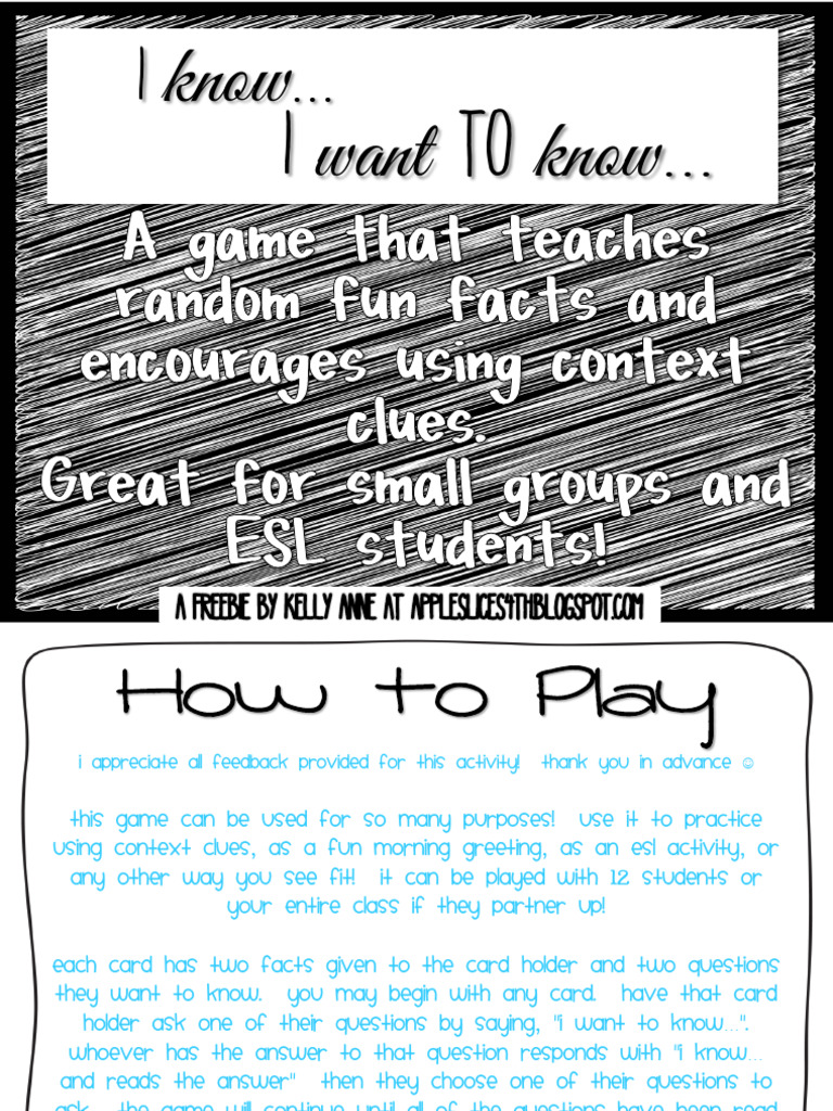 Fun Facts Game for ESL Students | PDF