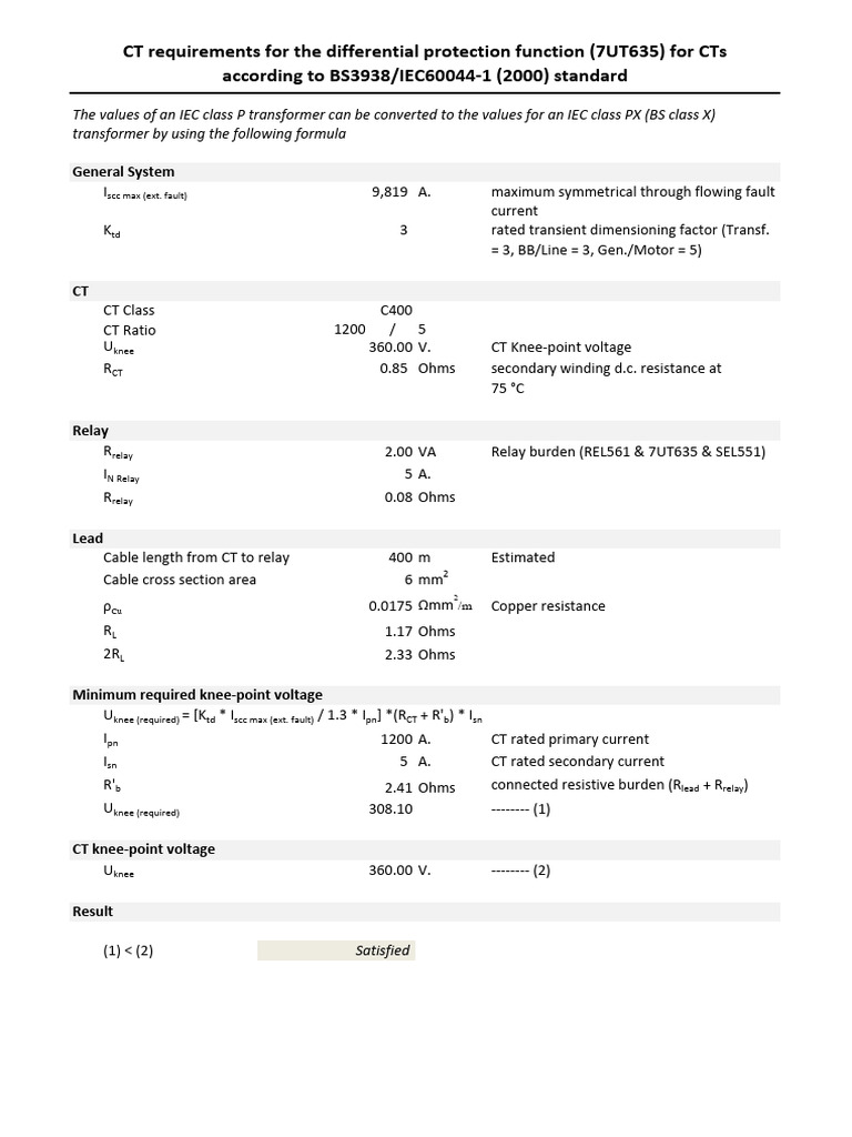 CT Requirement Checking For 7UT635 and REL561 | PDF | Transformer | Relay
