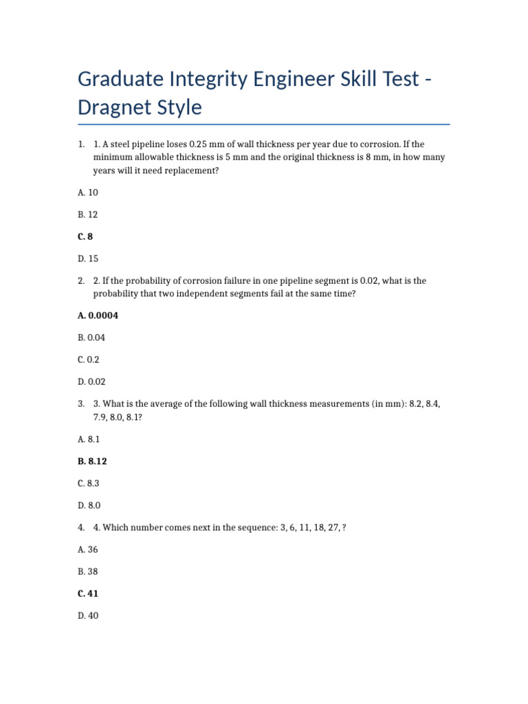 Integrity Engineer Skill Test Questions | PDF | Corrosion | Pipe (Fluid ...