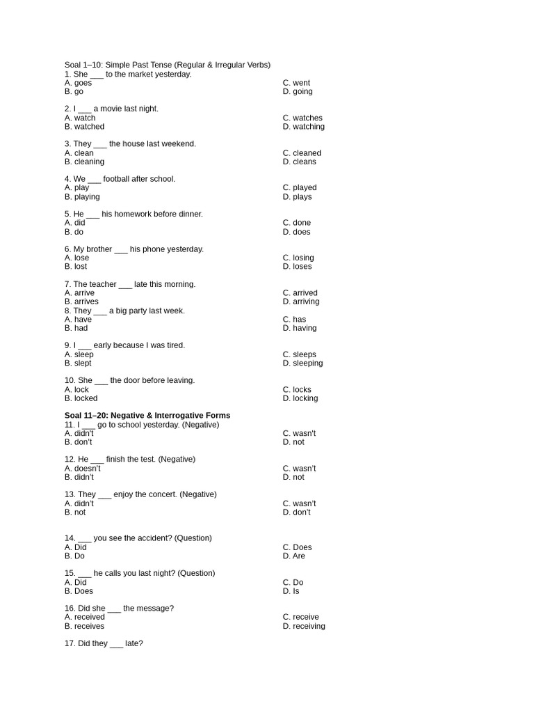 Simple Past Tense Exercises | PDF | Syntax | Language Mechanics
