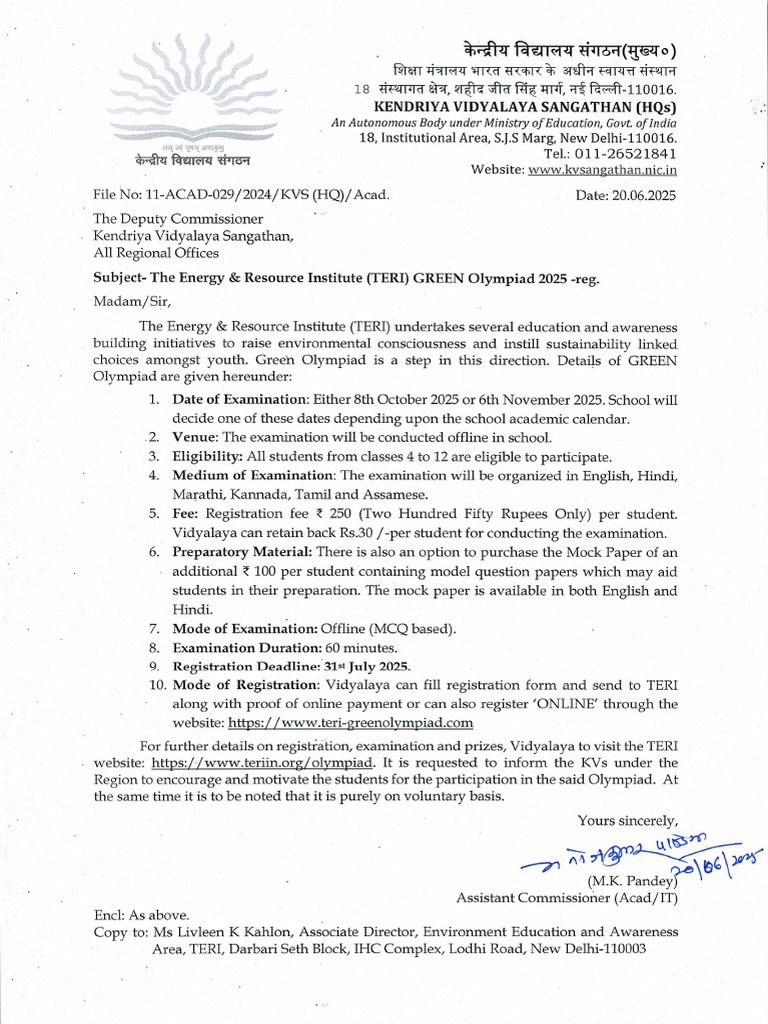 TERI Green Olympiad 2025 Details | PDF