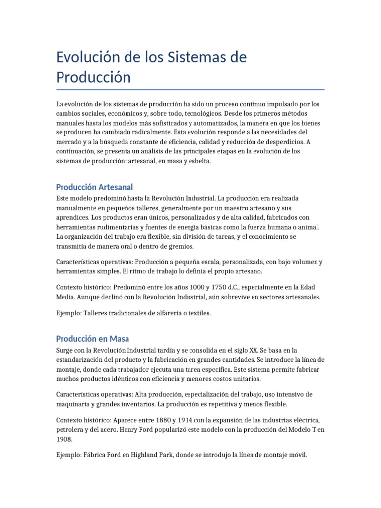 Evolución de Sistemas de Producción | PDF | Producción en masa ...