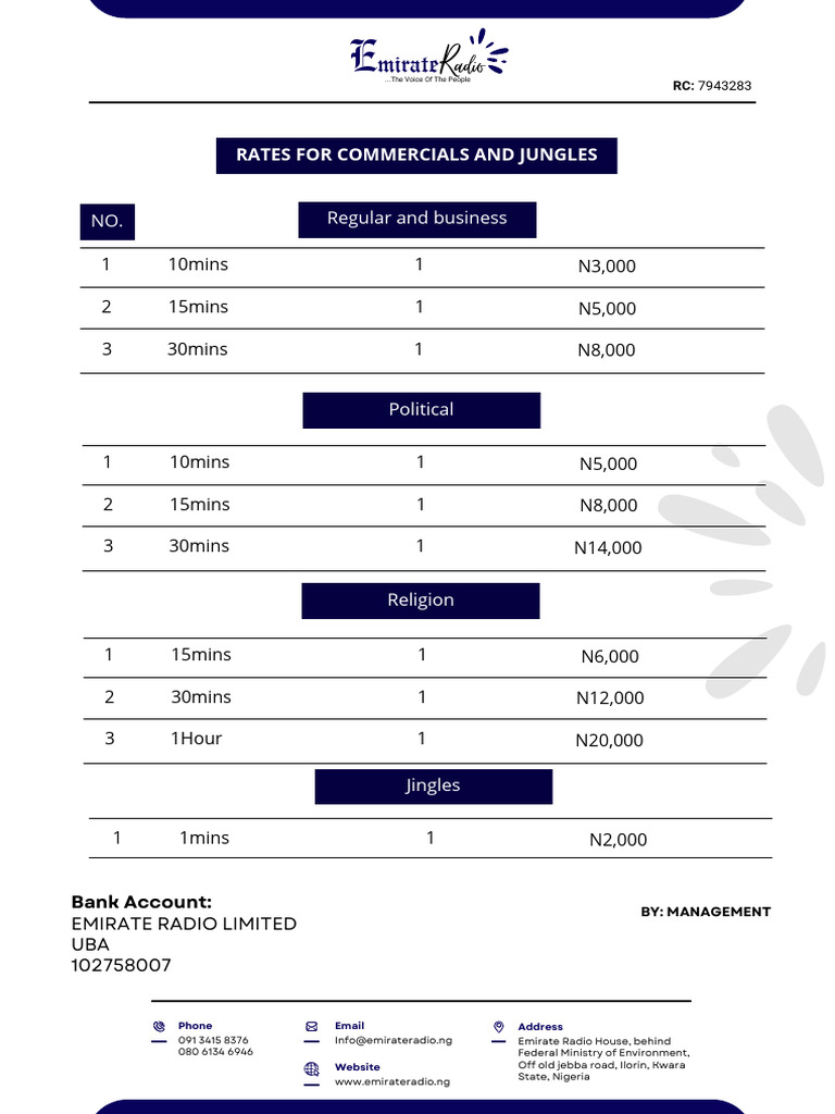 Rates For Commercials and Jungles | PDF