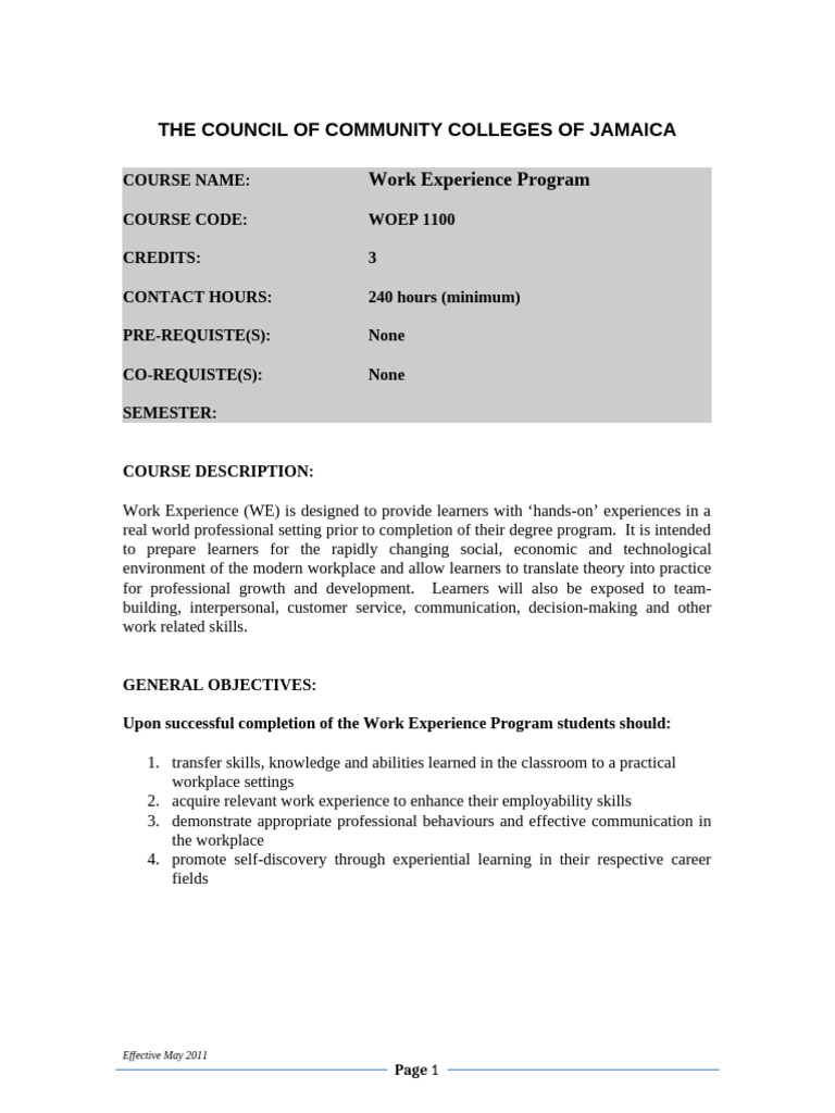 Work Experience Program Overview | PDF | Learning | Knowledge