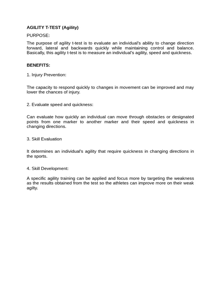 Agility and Speed Assessment Tests | PDF | Balance (Ability) | Mental ...