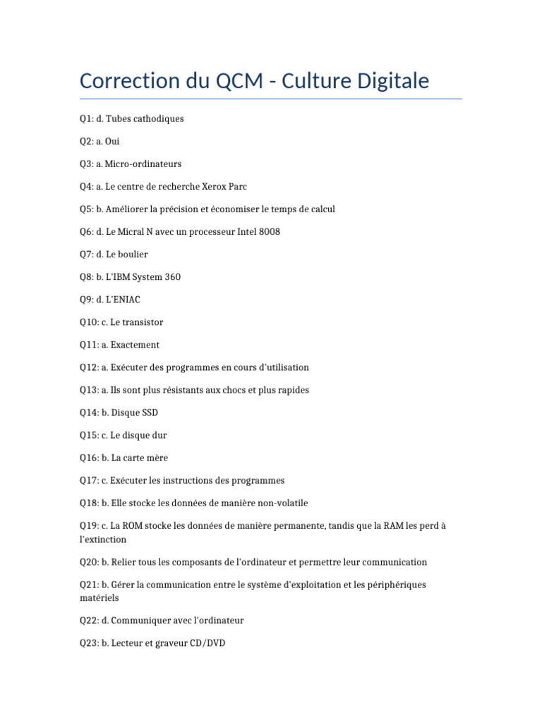 Correction QCM Culture Digitale | PDF | Serveur (Informatique ...