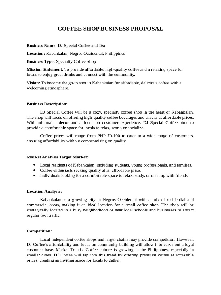DJ Special Coffee Shop Proposal | PDF | Coffeehouse | Coffee