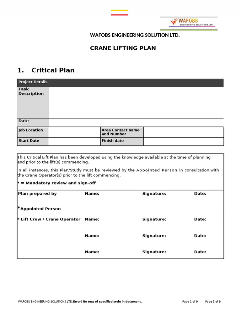 Crane Lift Study Plan | PDF | Crane (Machine)