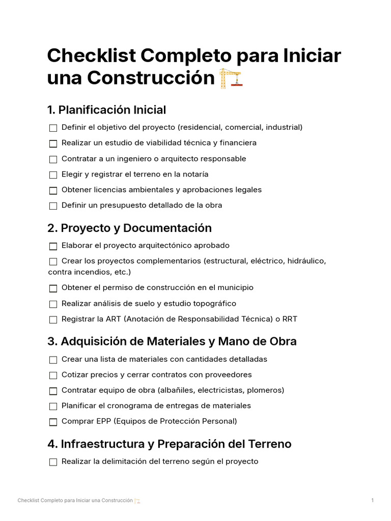 Checklist para Iniciar Construcción | PDF | Fundación (Ingeniería ...