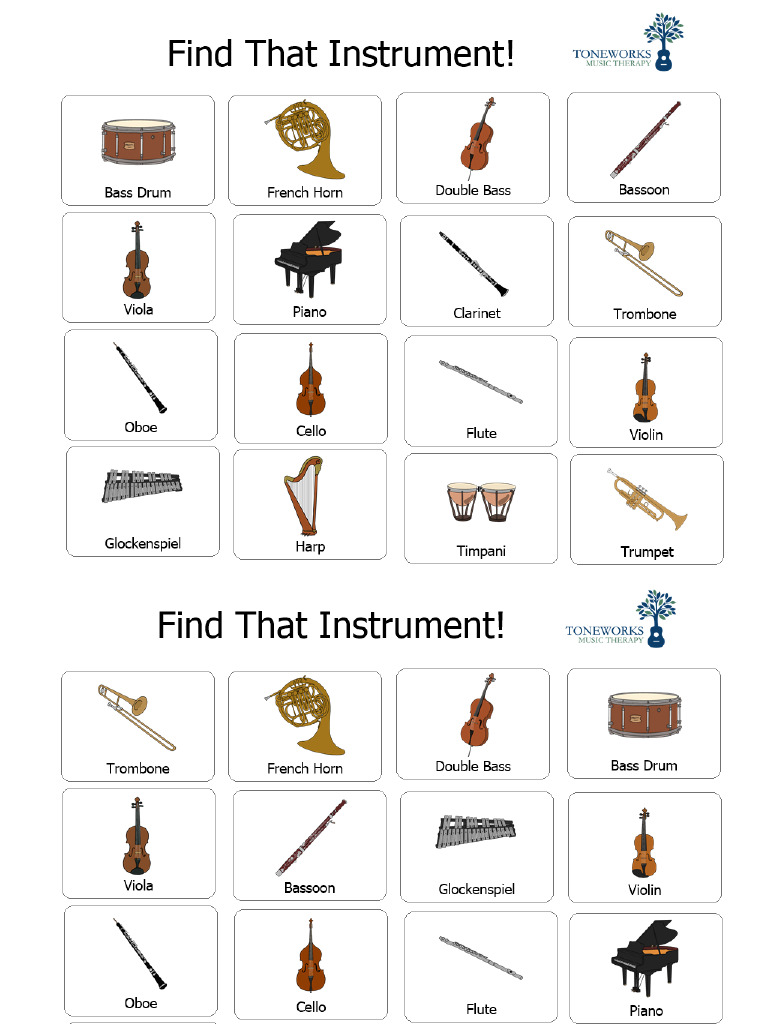 Find That Instrument Bingo Cards | PDF