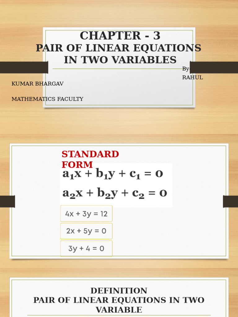 CH 3 Pair of Linear Equations in Two Variables | PDF