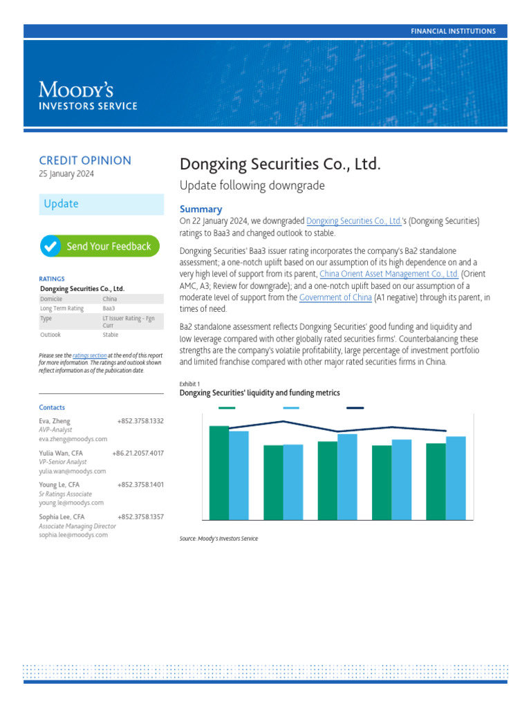 Credit - Opinion Dongxing Securities Co LTD 25jan2024 PBC - 1394783 | PDF |  Securities (Finance) | Investing