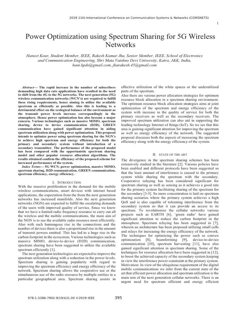 Power Optimization in 5G Spectrum Sharing | PDF | Radio Spectrum ...